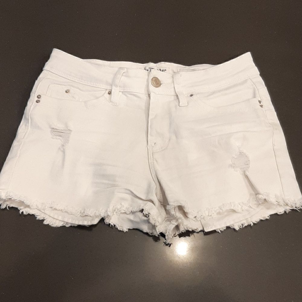 YMI White High Rise Distressed Jean Shorts